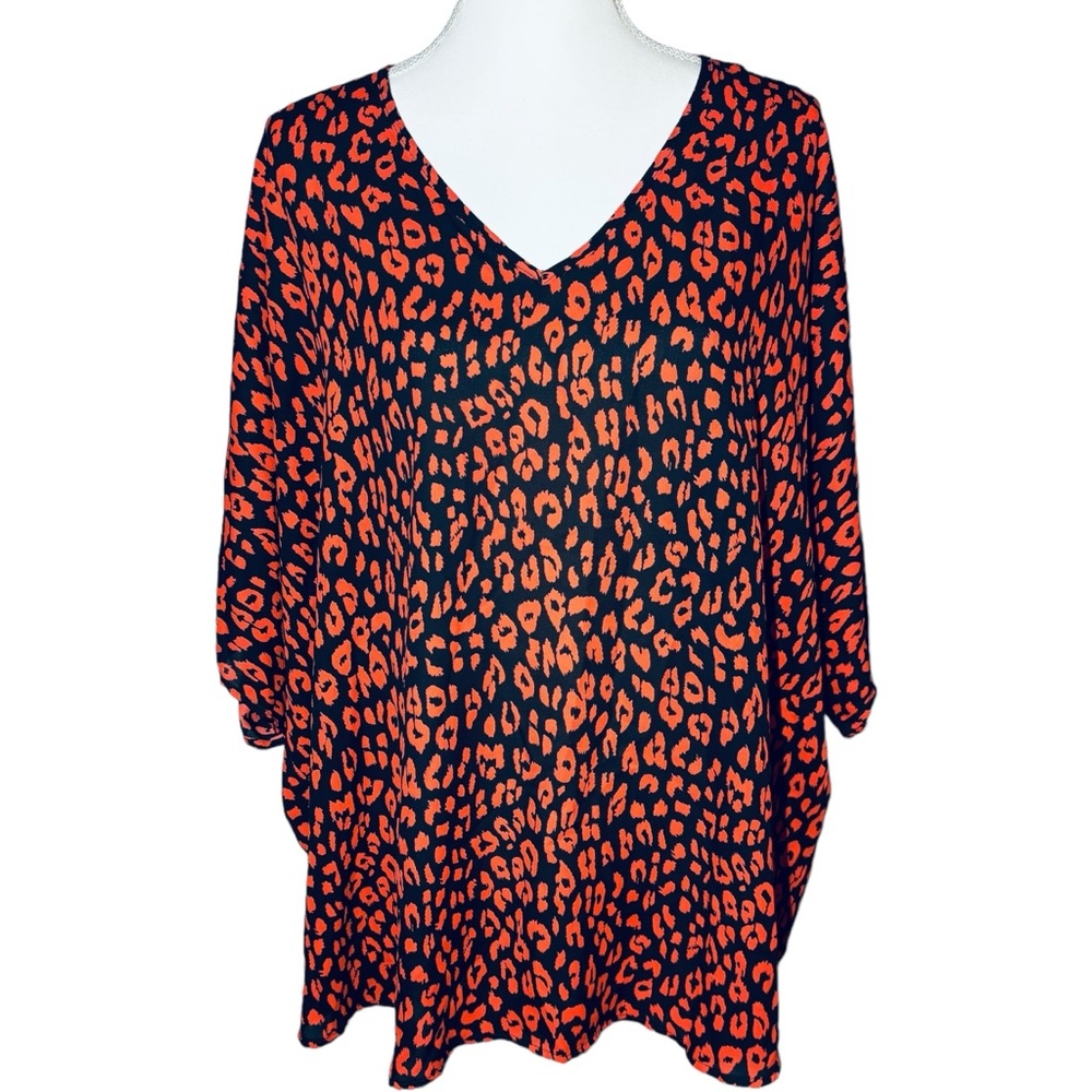 Adrienne Women's Medium Oversized Leopard Cheetah V Neck Blouse Tunic UGAโ Boxy